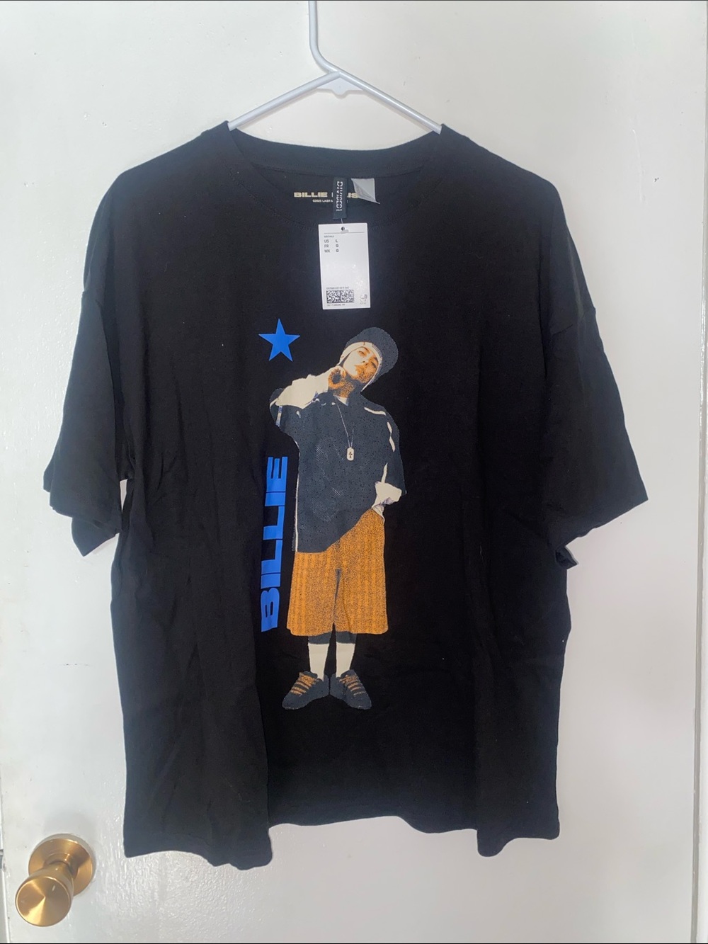 Billie Eilish Black Graphic Tee with Blue & Brown Print, tour dates on back